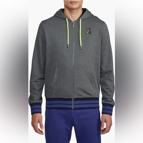 🔥🔥🔥PSYCHO BUNNY Warwick Colorblock Logo Cotton Zip Hoodie